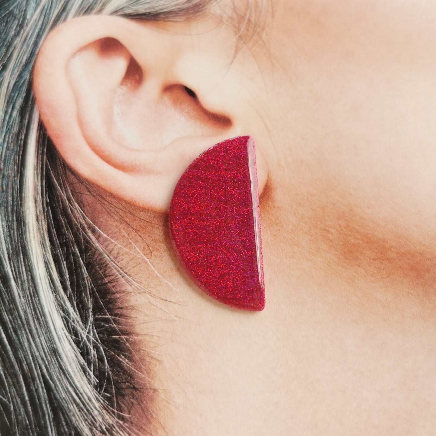 Pink glitter statement studs