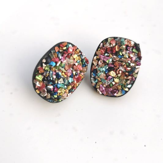 Crushed glass stud earring