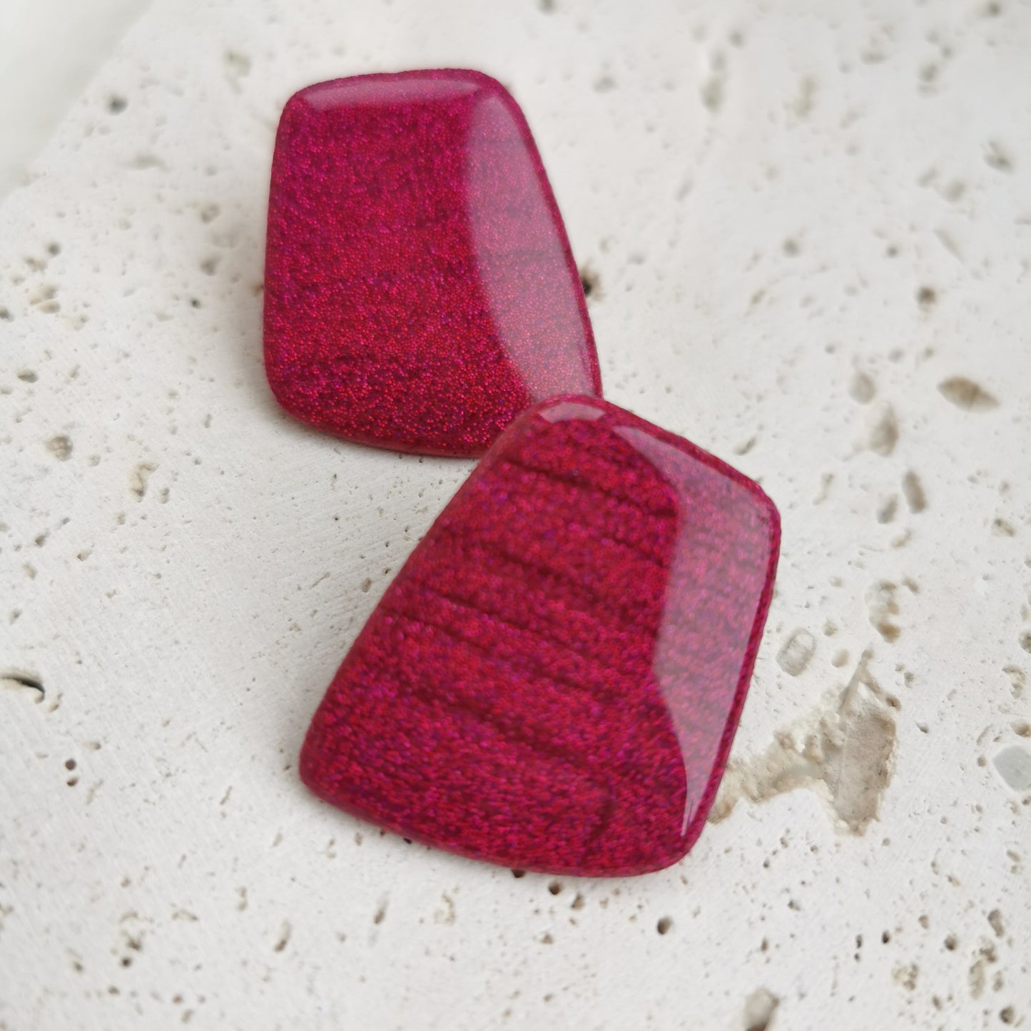 Pink glitter statement studs