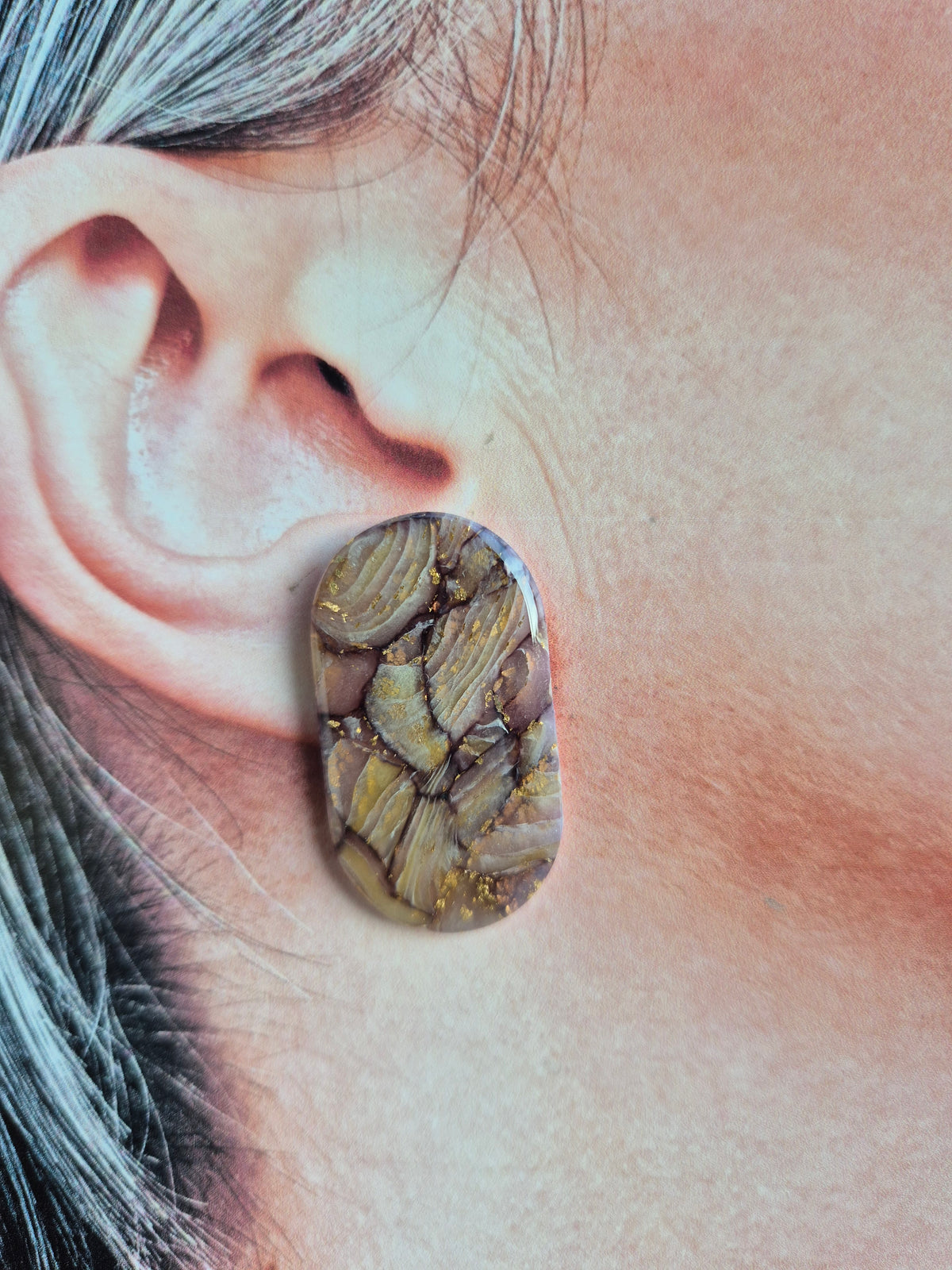 Pink moss fauxstone studs