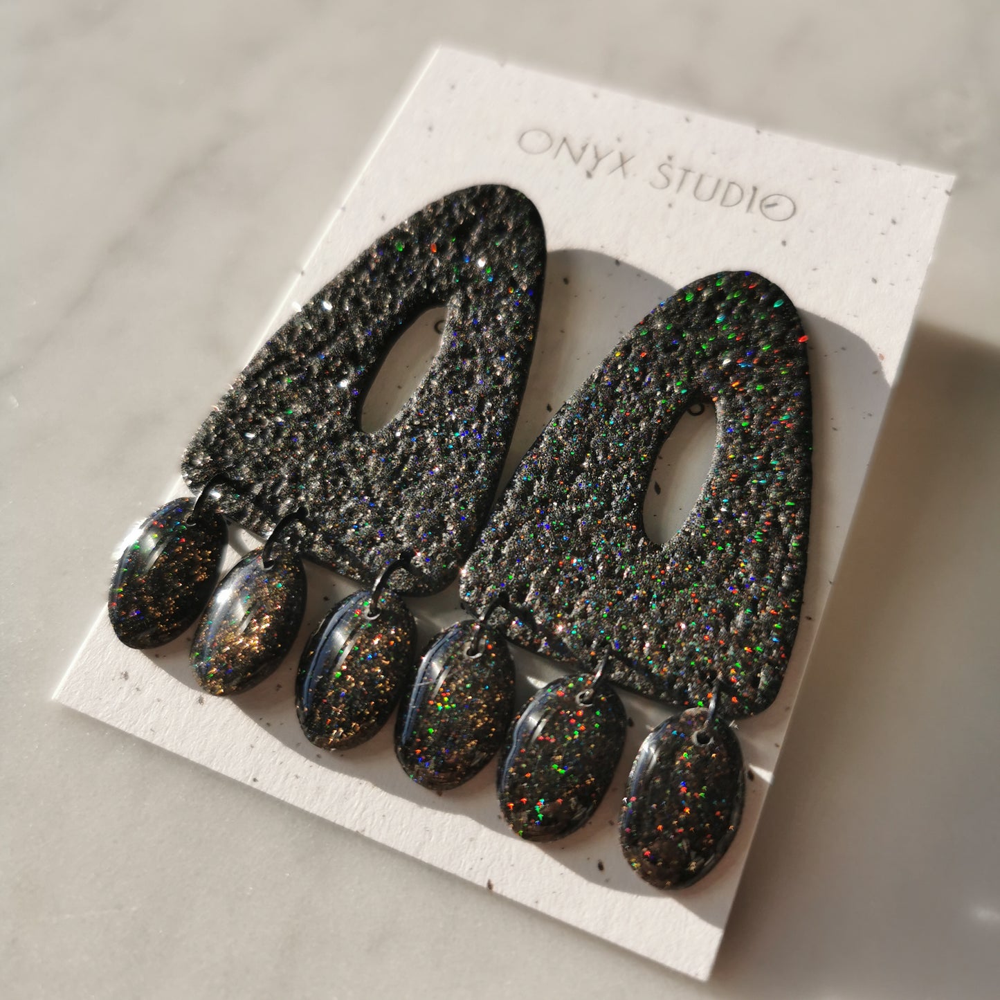 Black Glitter statement stud