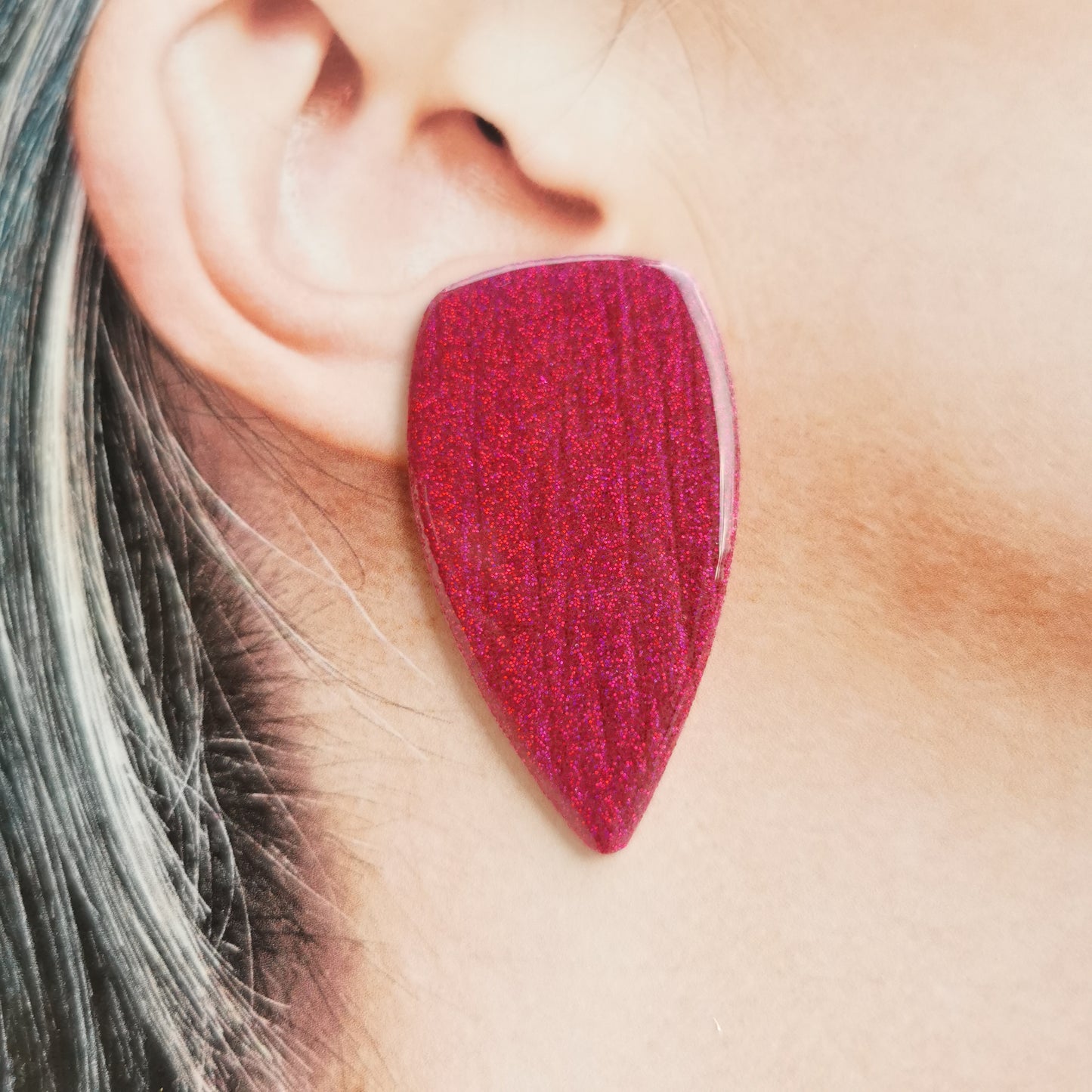 Pink glitter statement studs