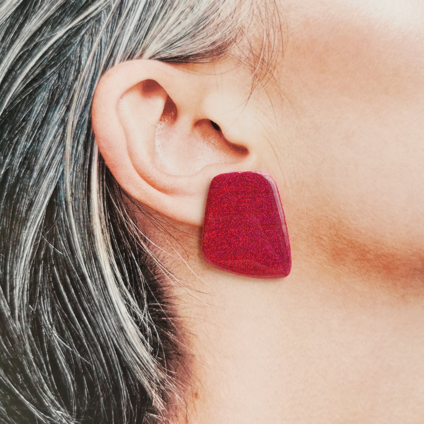 Pink glitter statement studs