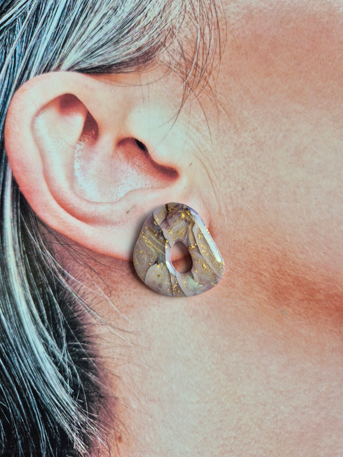 Pink moss fauxstone studs