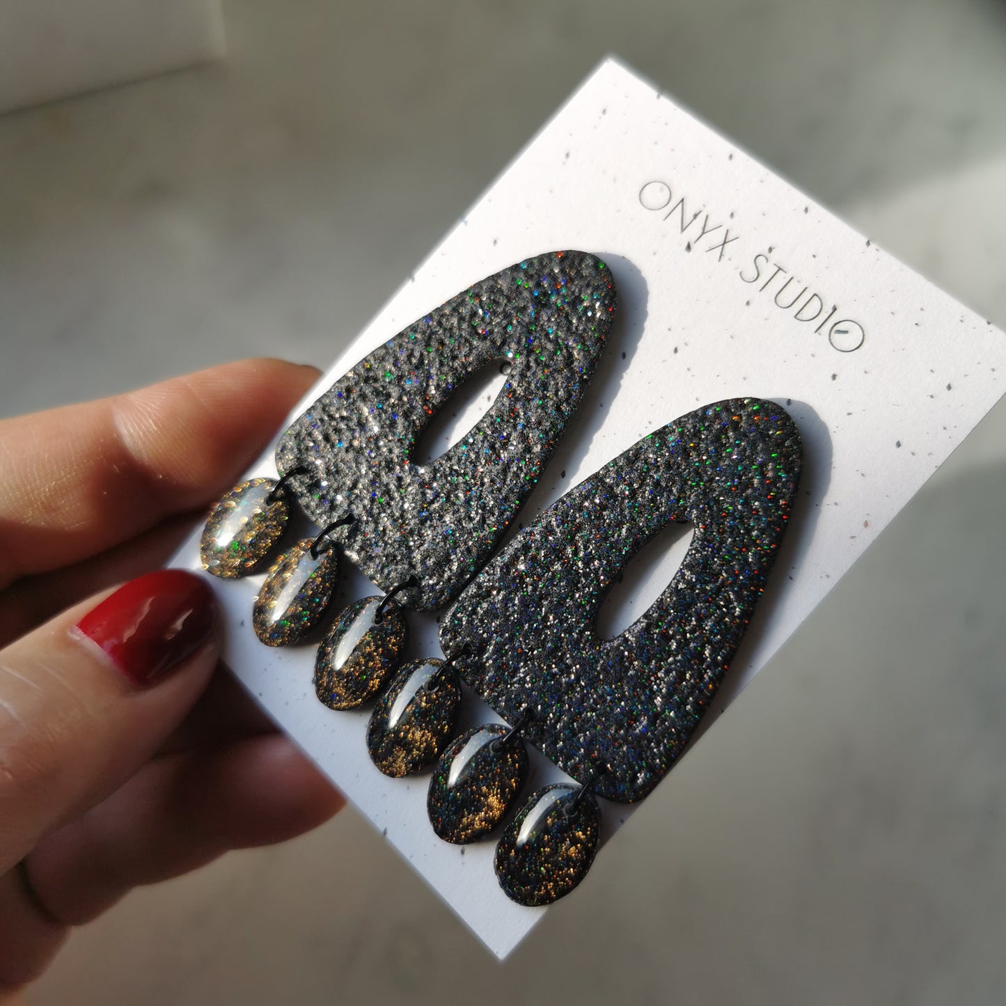Black Glitter statement stud
