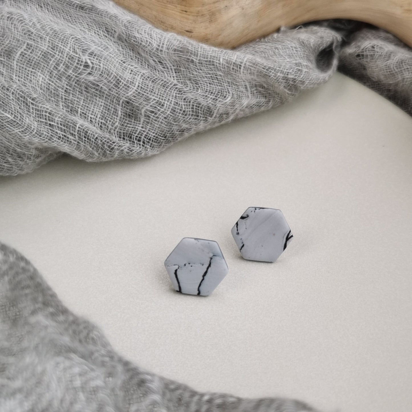 Hexagon stone stud earring